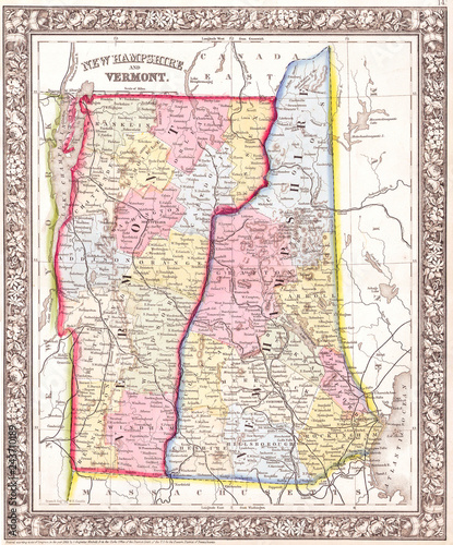 1862, Mitchell's Map of Vermont and New Hampshire