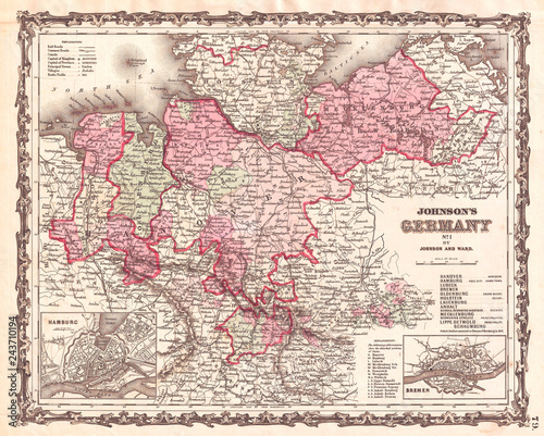 1862, Johnson Map of Northern Germany, Holstein and Hanover