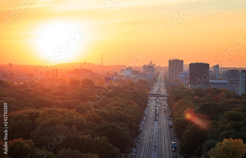 Berlin Skyline view from Victory column during autumn sunset