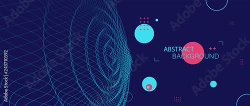 Abstract background with waves. 3D surface.