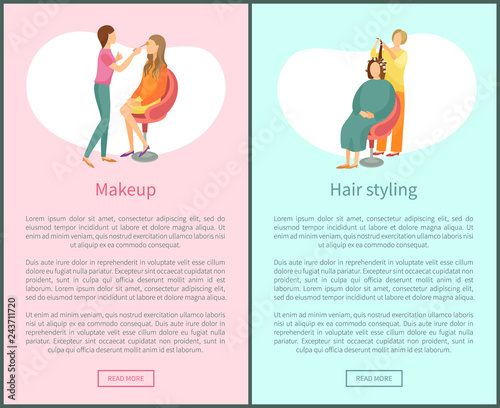 Makeup and Hair Styling Posters Set Text Spa Salon