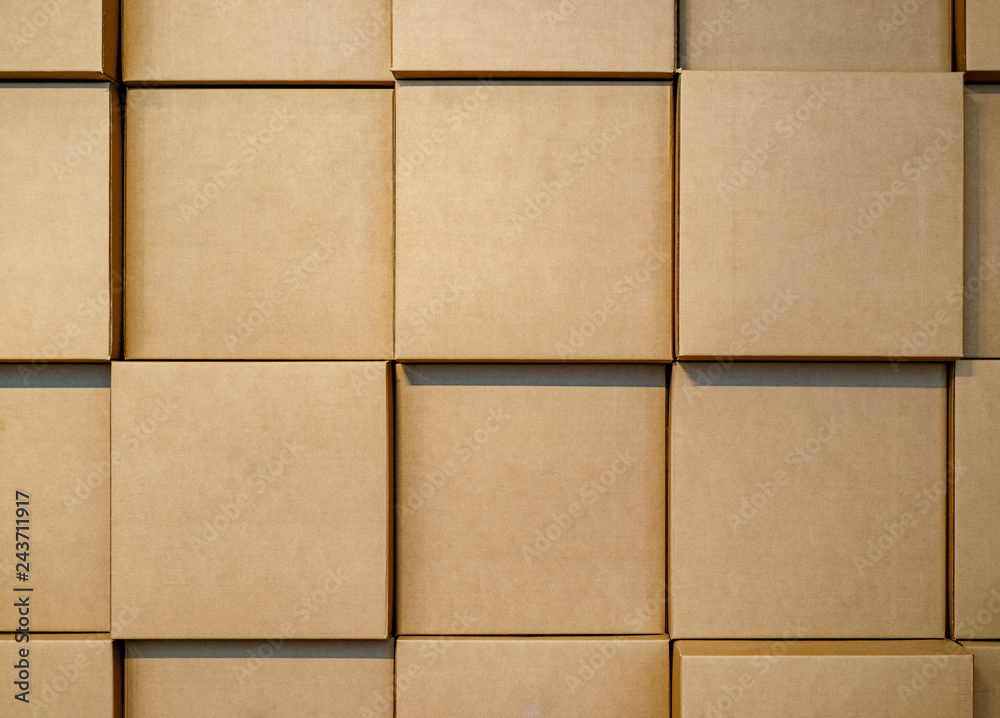 Cardboard blank boxes wall. Background Stock Photo | Adobe Stock