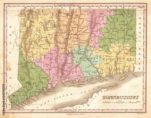 1827  Finley Map of Connecticut  Anthony Finley mapmaker of the United States in the 19th century