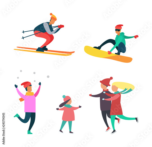 Winter Hobbies and Activities of People Set Vector