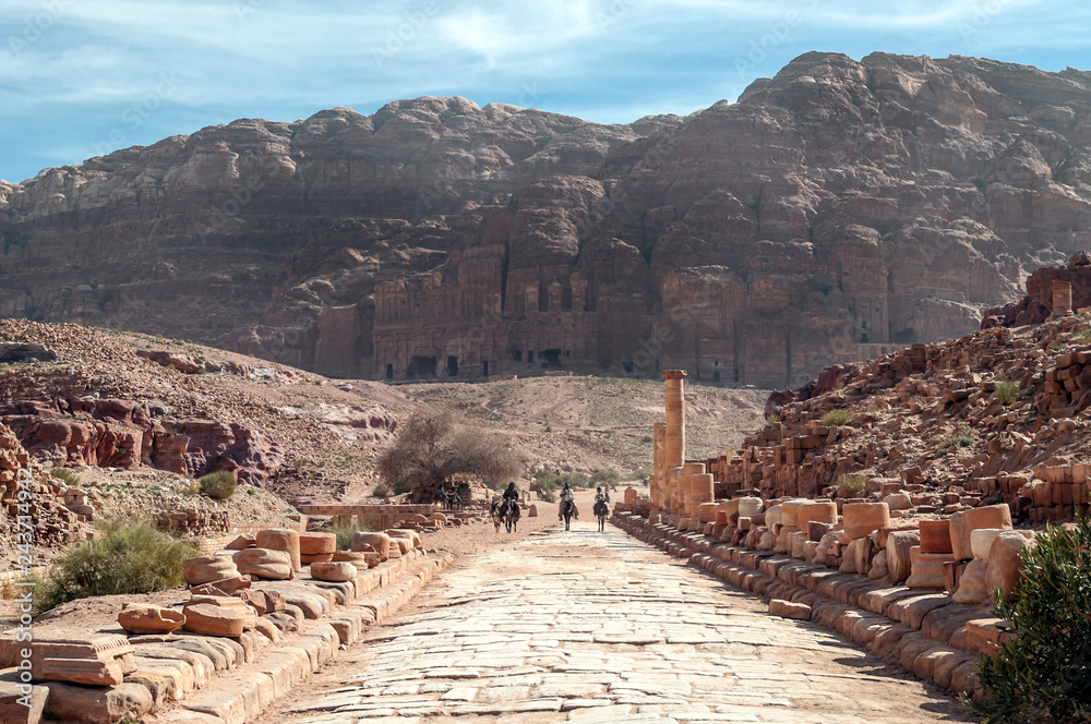 Tourists in Petra in Jordan 