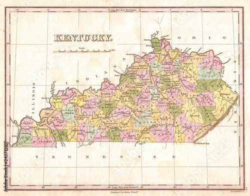 1827, Finley Map of Kentucky, Anthony Finley mapmaker of the United States in the 19th century