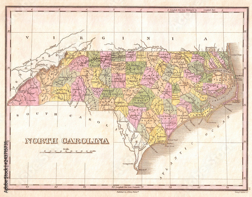 1827, Finley Map of North Carolina, Anthony Finley mapmaker of the United States in the 19th century