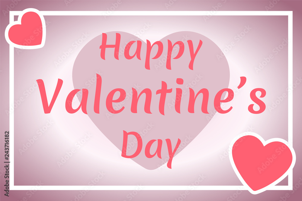 Happy Valentines Day. Template for postcards. Pink hearts and an inscription. Vector image. Background. Texture.