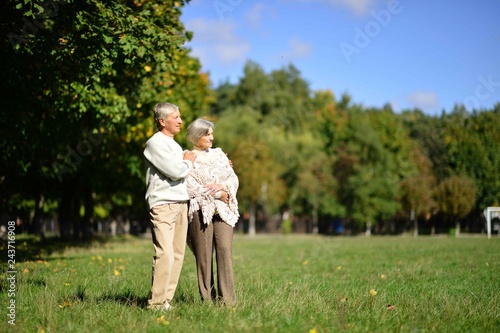 Portrait of senior pair in park at sunset