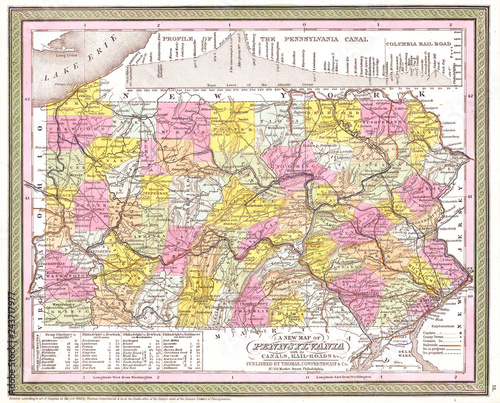 1850, Cowperthwait, Mitchell Map of Pennsylvania