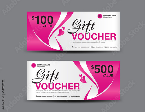 Pink Gift Voucher template, coupon design, certificate, ticket template, discount layout, banner vector illustration, Valentine's Day sale banner
