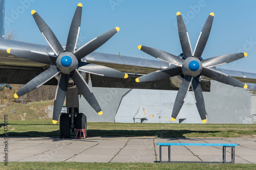 Large propellers on the wing of the aircraft.