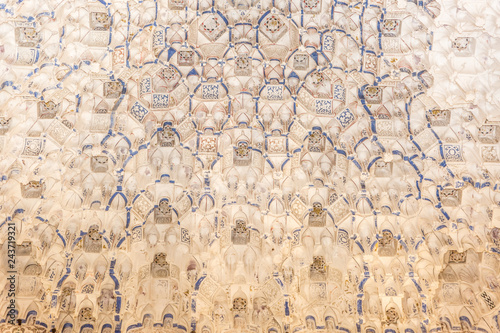 Detail of Alhambra UNESCO site in Granada - South of Spain. 600 years old arabic characters