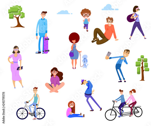 A crowd of people in the park, outdoor activities.