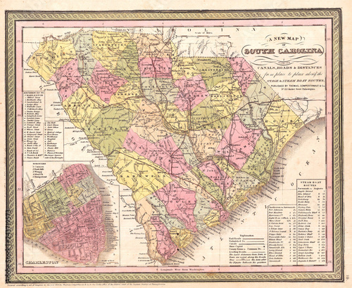 1850  Mitchell Map of South Carolina with Charleston inset