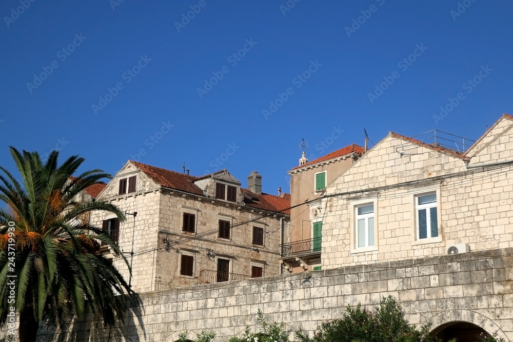 Historic architecture in town Korcula on island Korcula, Croatia. Korcula is popular summer travel destination.