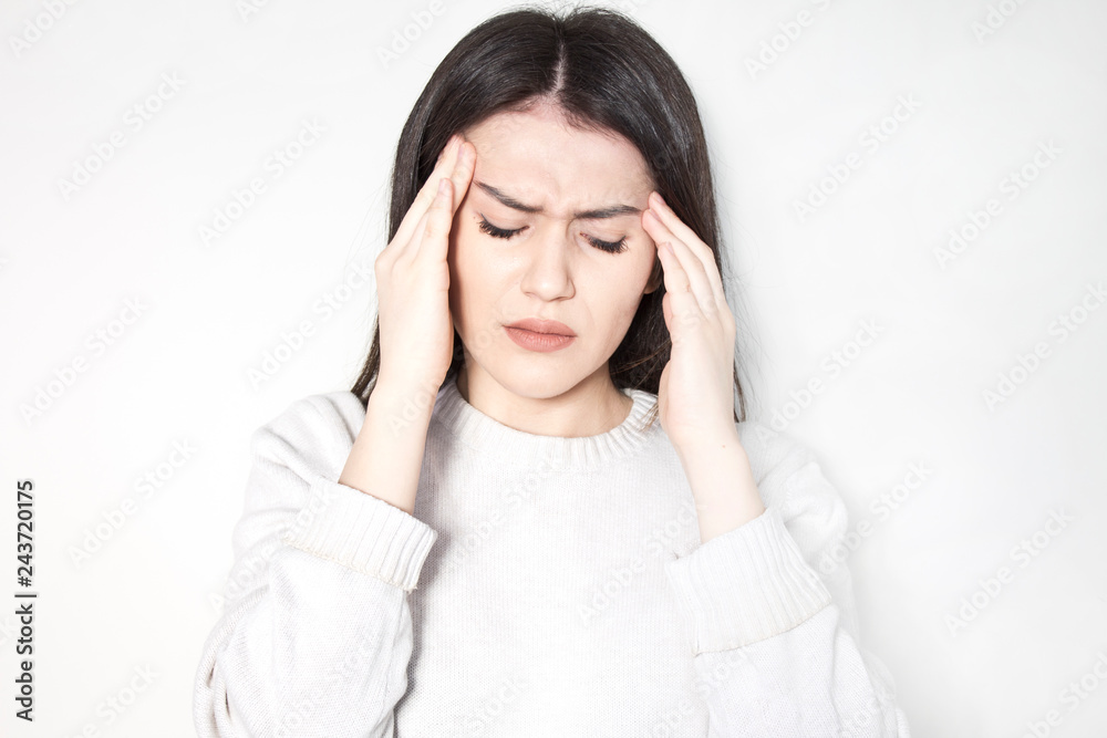 Health And Pain. Stressed Exhausted Young Woman Having Strong Tension Headache. Health And Pain. Stressed Exhausted Young Woman Having Strong Tension Headache.