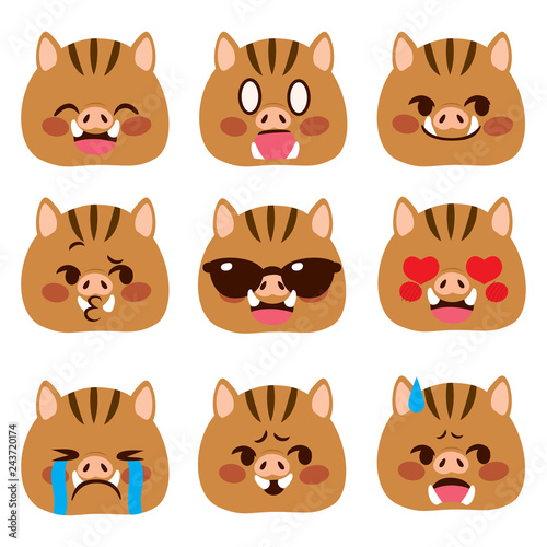 Fototapeta Naklejka Na Ścianę i Meble -  Cute wild board pig character avatar emoji face expressions with different emotions