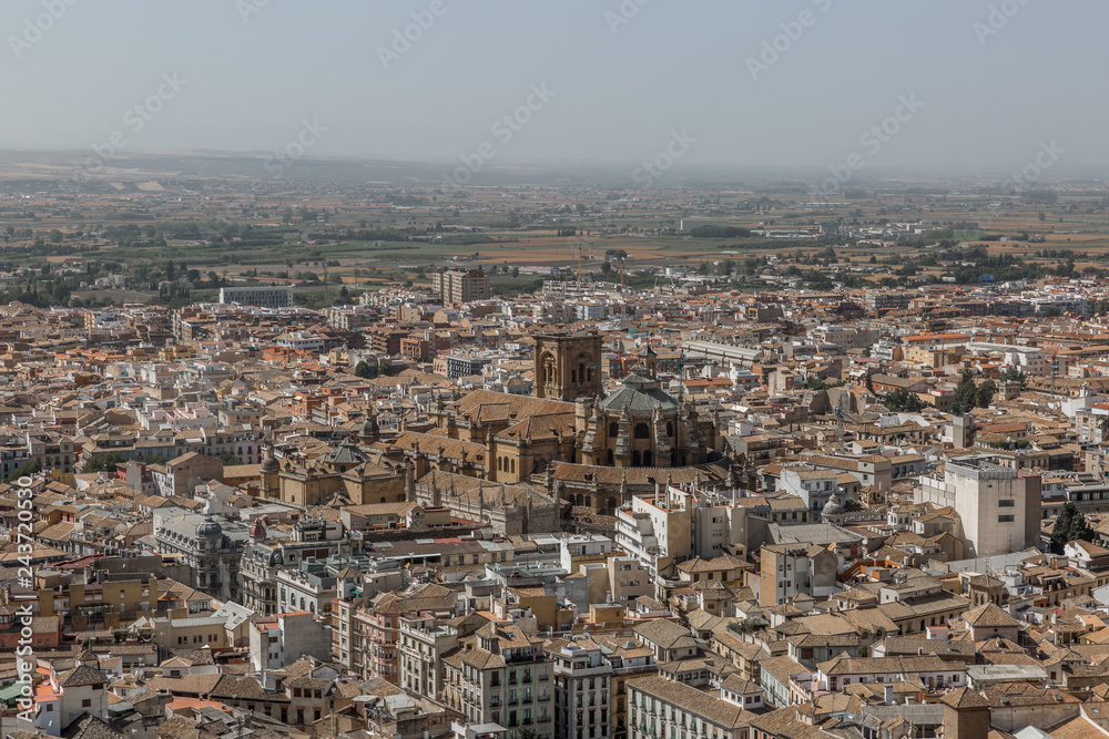 Panoramic View of the city of Granada and Neighborhood of the Albaicin from the Alhambra Watch Tower. Granada