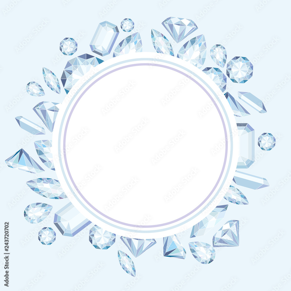 Vector circle label with diamonds and crystals pastel color background with bright gem Vector circle label with diamonds and crystals pastel color background with bright gem