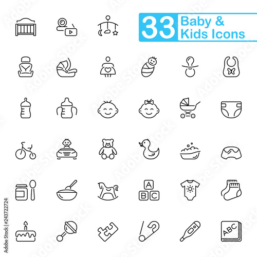Baby and kids outline icons.