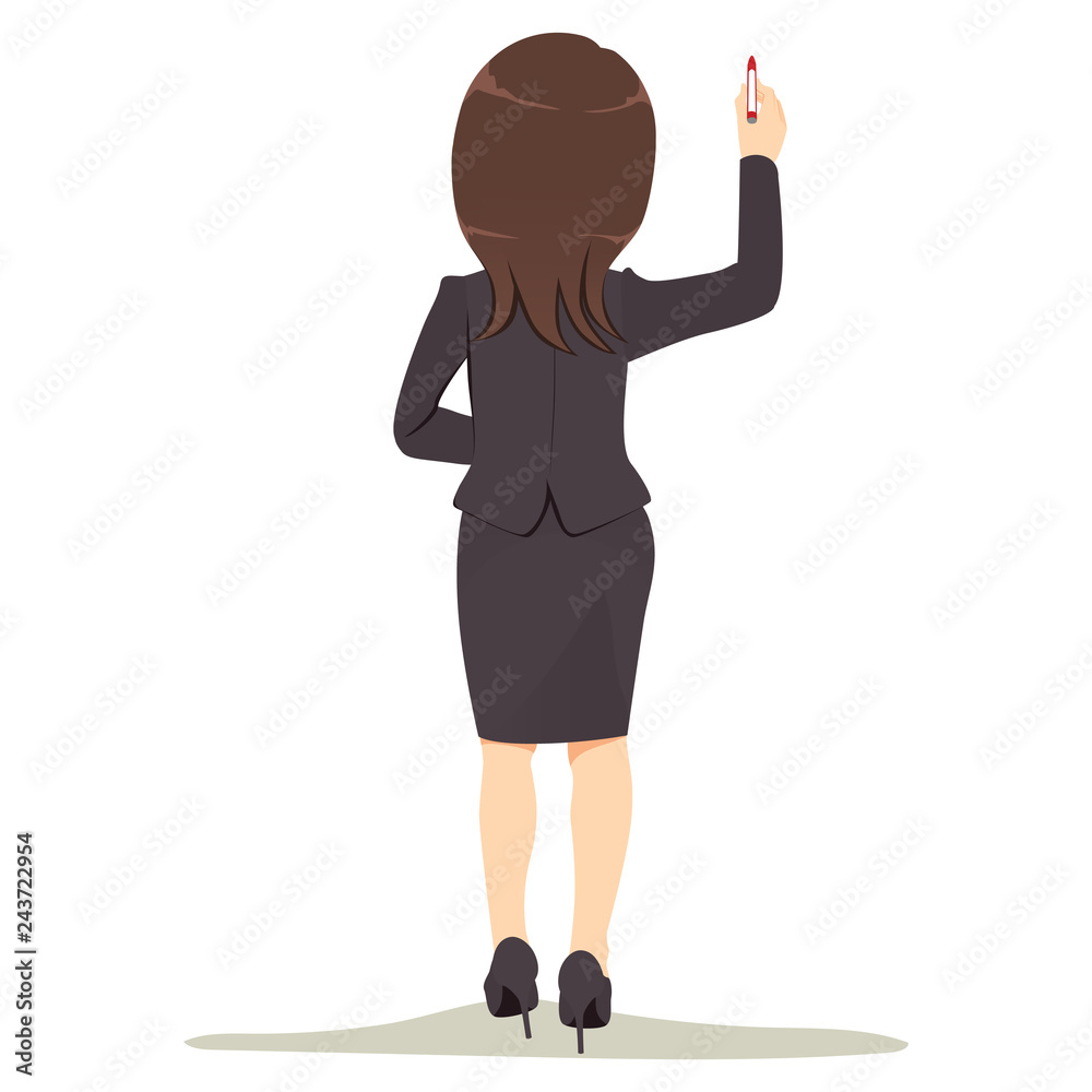 Full lenght backview of businesswoman writing on white space with marker Full lenght backview of businesswoman writing on white space with marker