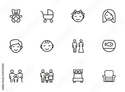 Parenthood line icon set. Boy, girl, couple, parents. People concept. Can be used for topics like family, children, home