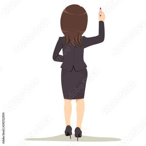 Full lenght backview of businesswoman writing on white space with marker