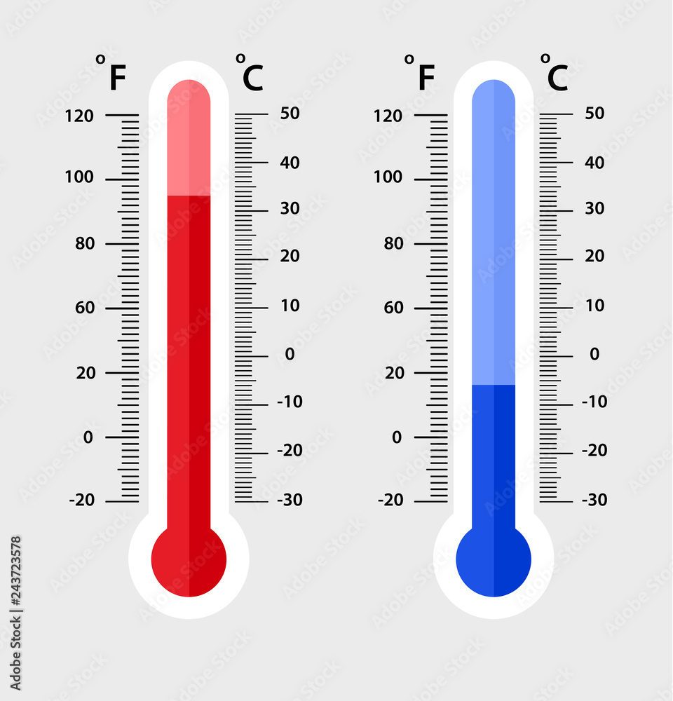 Thermometer Equipment Showing Hot Or Cold Weather .Celsius And Fahrenheit  Meteorology Thermometers Measuring Heat And Cold, Vector Illustration  Royalty Free SVG, Cliparts, Vectors, and Stock Illustration. Image 77422253.