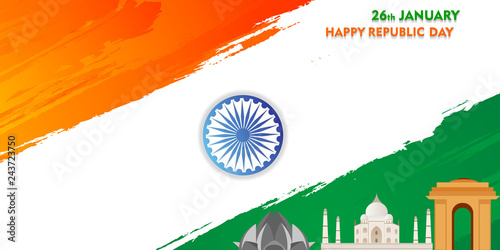 indian republic day 26 january 1950, brush design india flag	