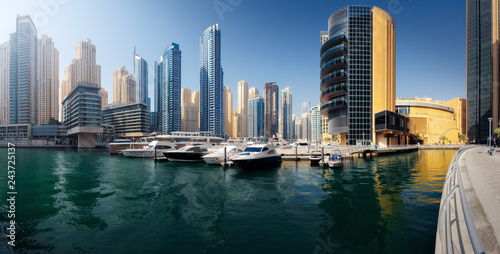 Panoramic view to Dubai Marina Promenade, UAE