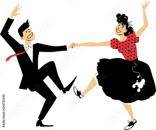 Couple dressed in vintage closes, dancing rock and roll, EPS 8 vector illustration photo