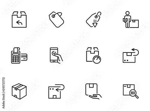 Delivery line icon set. Set of line icons on white background. Shopping concept. Shop, box, payment. Vector illustration can be used for topics like modern life, urban, comfort