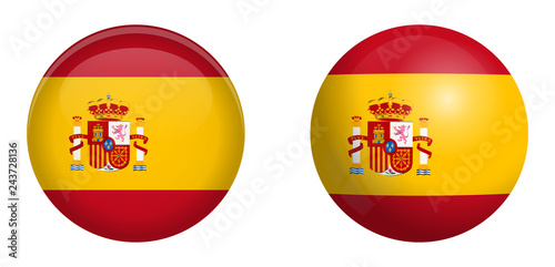 Spain flag under 3d dome button and on glossy sphere / ball.