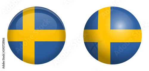 Sweden flag under 3d dome button and on glossy sphere / ball.