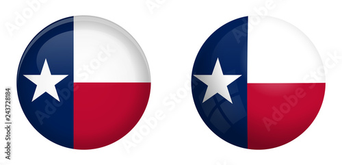 Texas lone star flag under 3d dome button and on glossy sphere / ball.