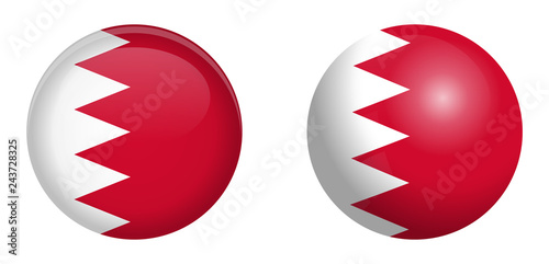 Bahrain flag under 3d dome button and on glossy sphere / ball.