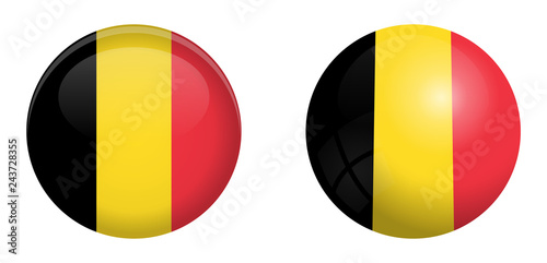 Belgium flag under 3d dome button and on glossy sphere / ball.