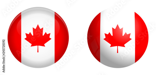 Canada flag under 3d dome button and on glossy sphere / ball.