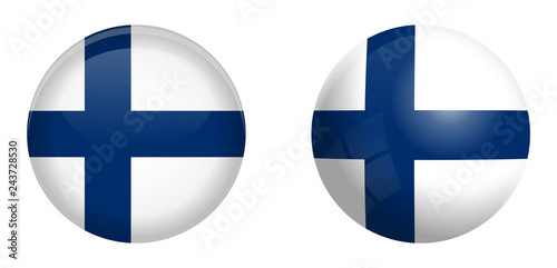 Finland flag under 3d dome button and on glossy sphere / ball.