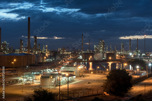 Oil and gas industry - refinery at twilight - factory - petrochemical plant