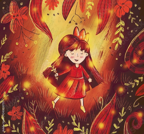 the girl walks among the autumn leaves