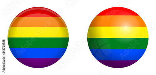 LBGT flag under 3d dome button and on glossy sphere / ball.