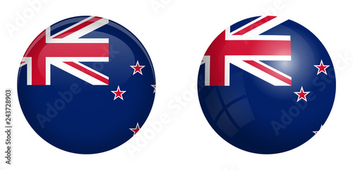 Bild auf Leinwand New Zealand flag under 3d dome button and on glossy sphere / ball