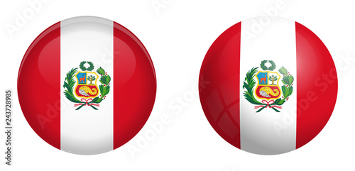 Peru flag under 3d dome button and on glossy sphere / ball.