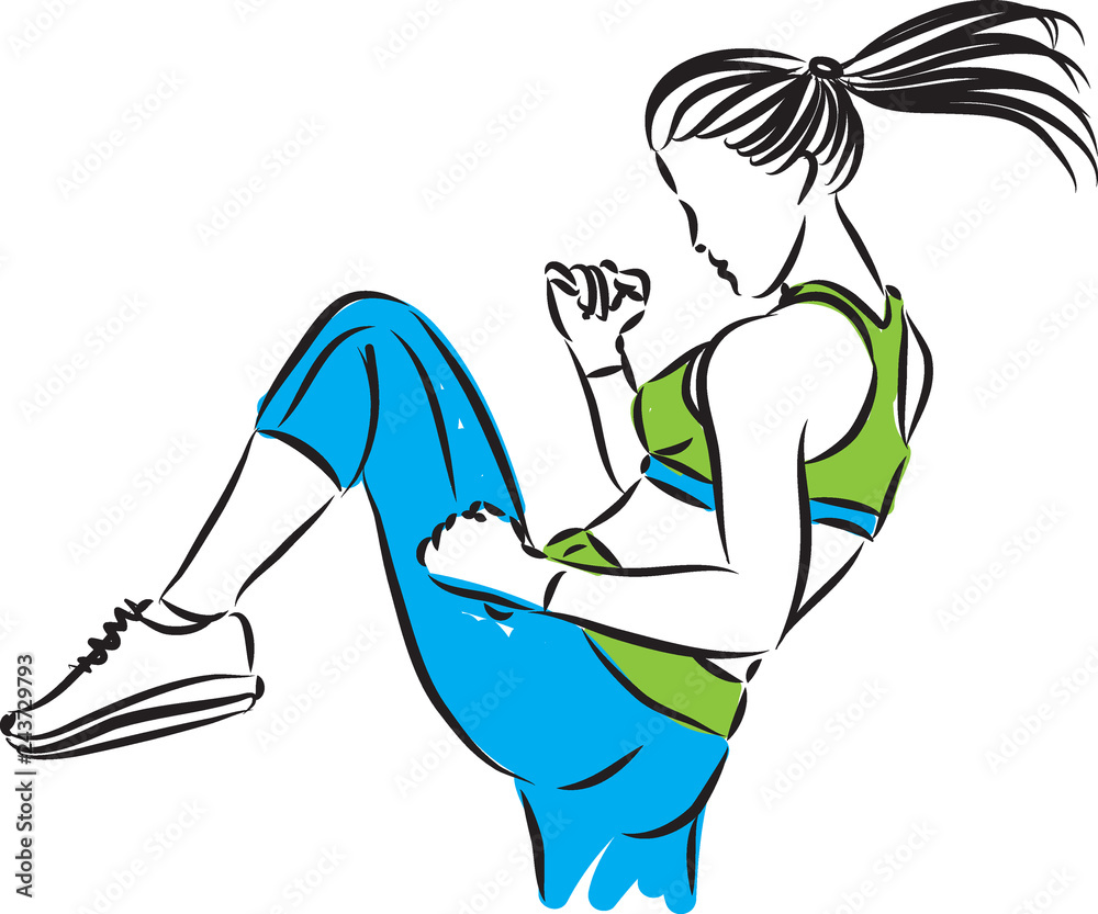 fitness woman kickboxing vector illustration
