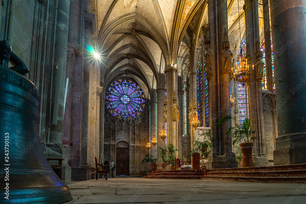Cathedral of Fortified medieval city of Carcassonne in France.