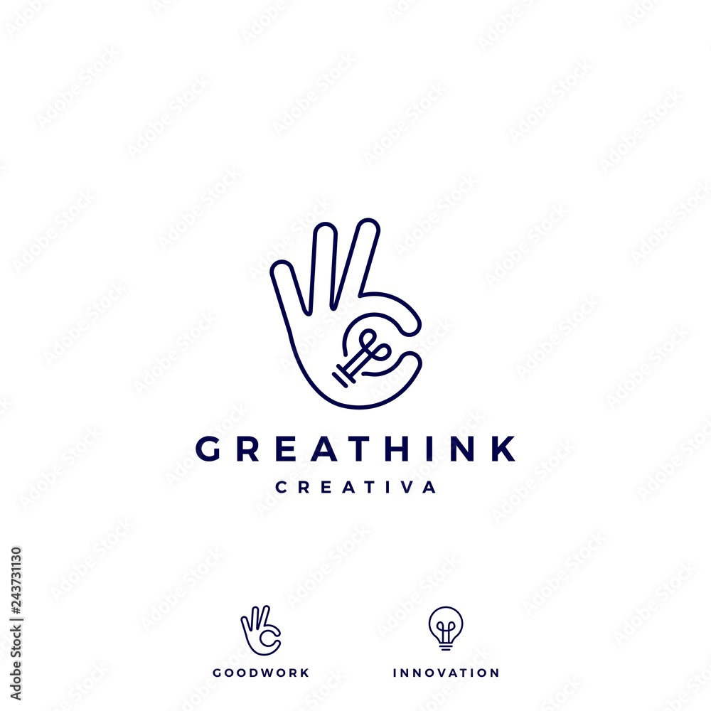 ok hand gesture bulb idea logo vector icon illustration ok hand gesture bulb idea logo vector icon illustration