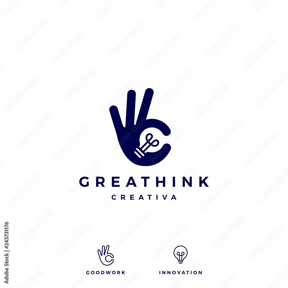 ok hand gesture bulb idea logo vector icon illustration
