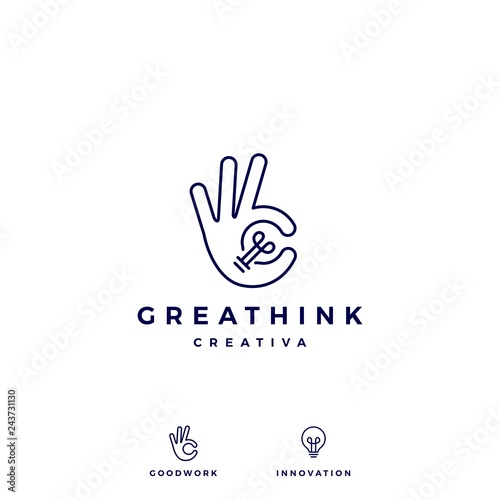 ok hand gesture bulb idea logo vector icon illustration